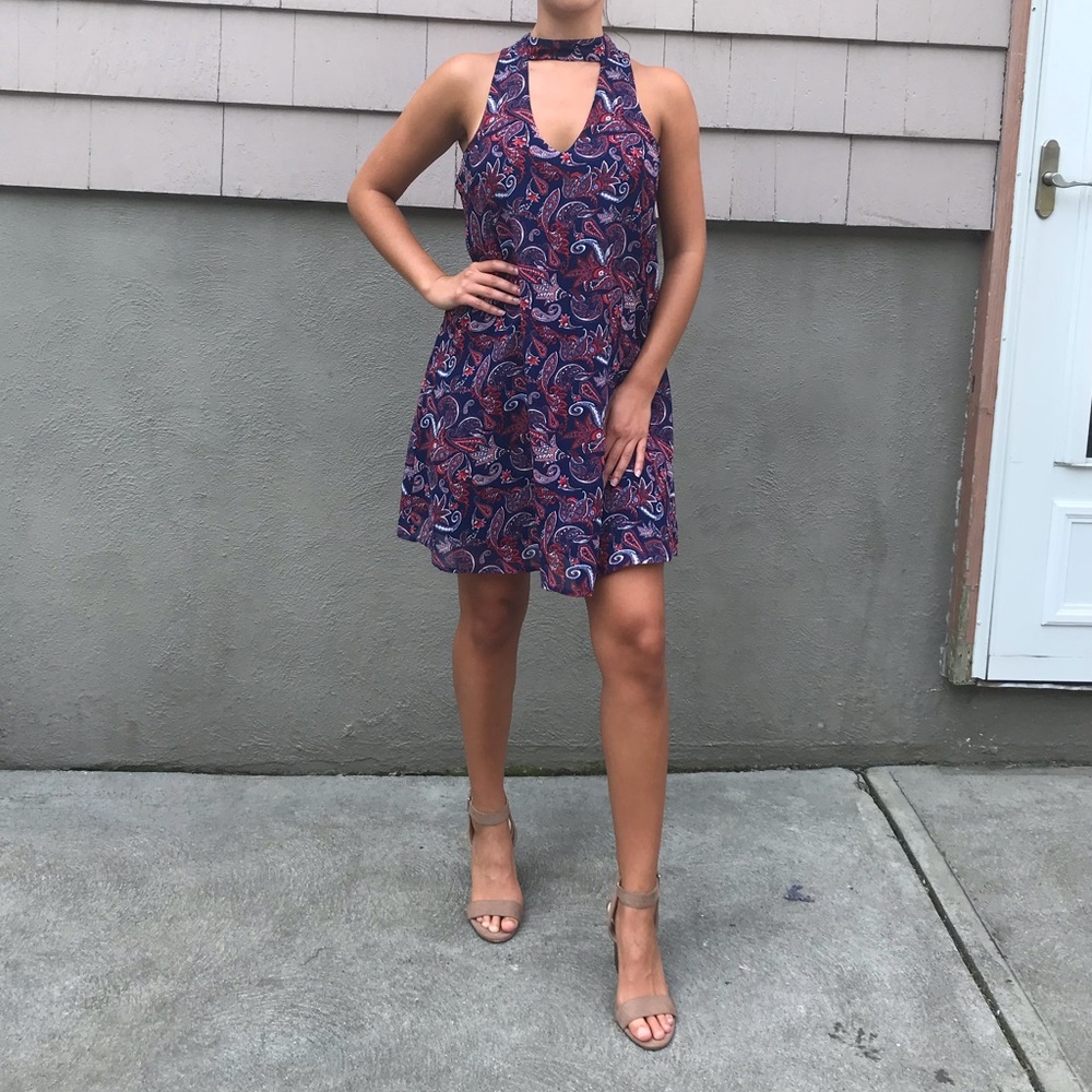 Francesca’s Orange/Navy Paisley Dress